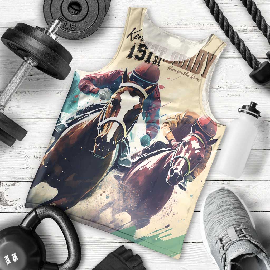 Kentucky Horse Racing 151st Personalized Men Tank Top Derby Watercolor Style - Cream LT7