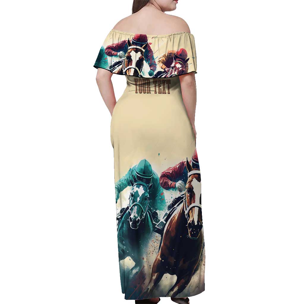 Kentucky Horse Racing 151st Personalized Off Shoulder Maxi Dress Derby Watercolor Style - Cream LT7