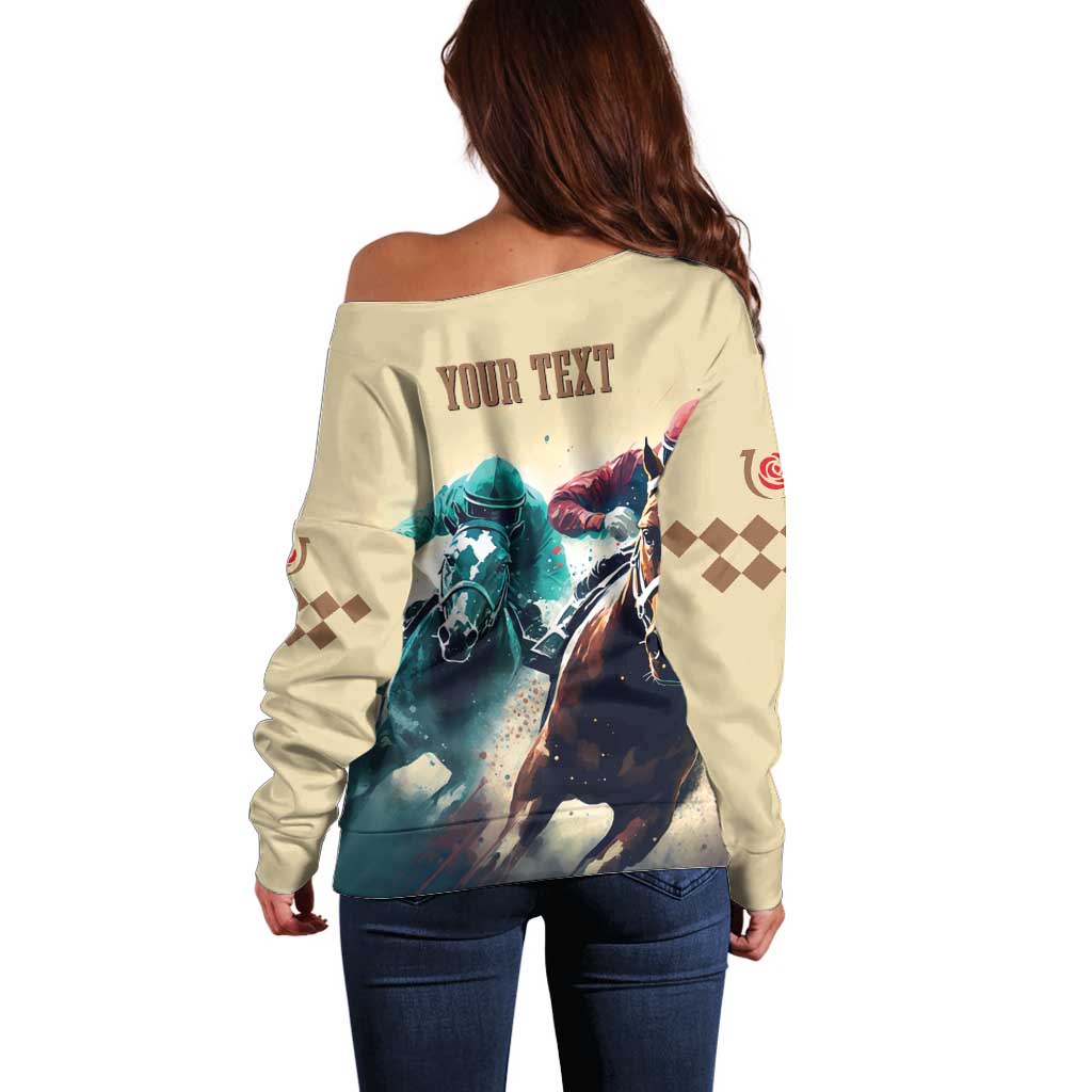 Kentucky Horse Racing 151st Personalized Off Shoulder Sweater Derby Watercolor Style - Cream LT7