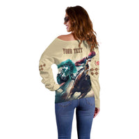 Kentucky Horse Racing 151st Personalized Off Shoulder Sweater Derby Watercolor Style - Cream LT7