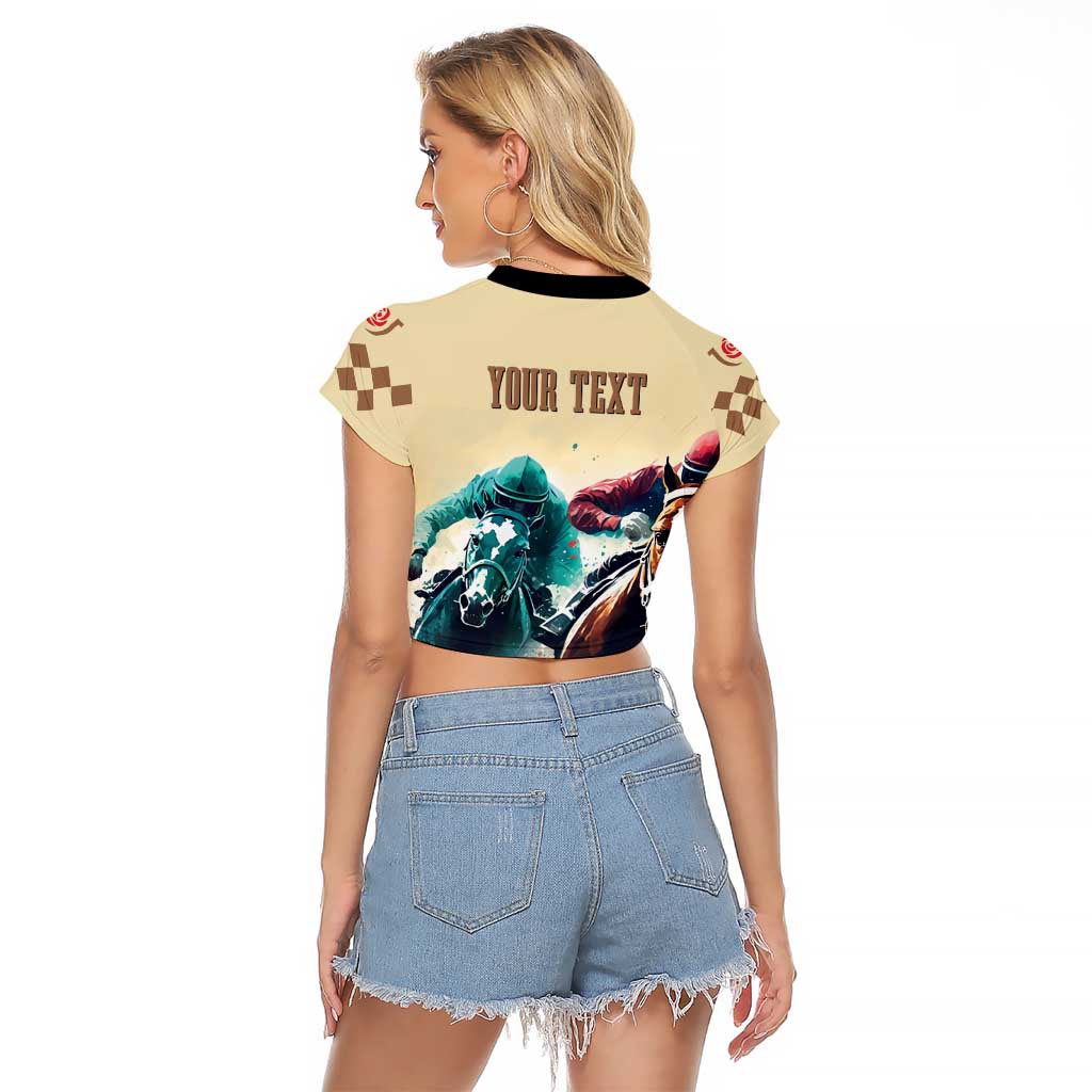 Kentucky Horse Racing 151st Personalized Raglan Cropped T Shirt Derby Watercolor Style - Cream LT7