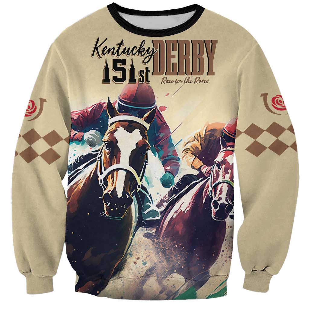 Kentucky Horse Racing 151st Personalized Sweatshirt Derby Watercolor Style - Cream LT7
