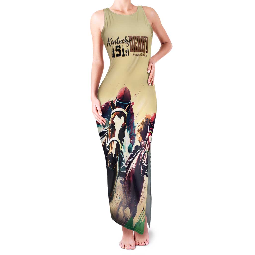Kentucky Horse Racing 151st Personalized Tank Maxi Dress Derby Watercolor Style - Cream LT7