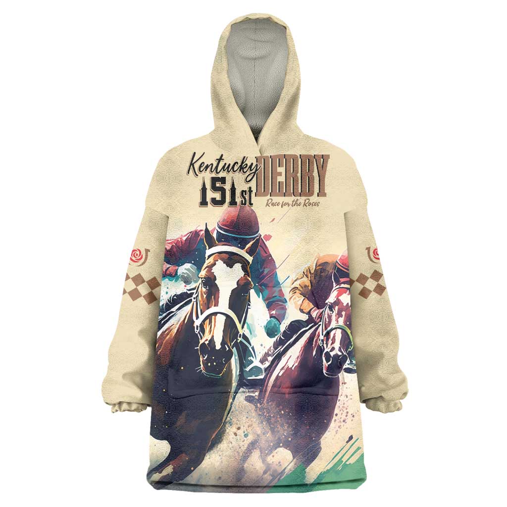 Kentucky Horse Racing 151st Personalized Wearable Blanket Hoodie Derby Watercolor Style - Cream LT7