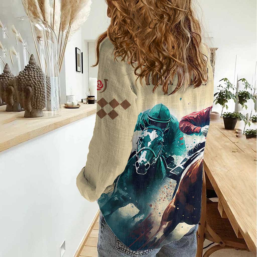 Kentucky Horse Racing 151st Personalized Women Casual Shirt Derby Watercolor Style - Cream LT7