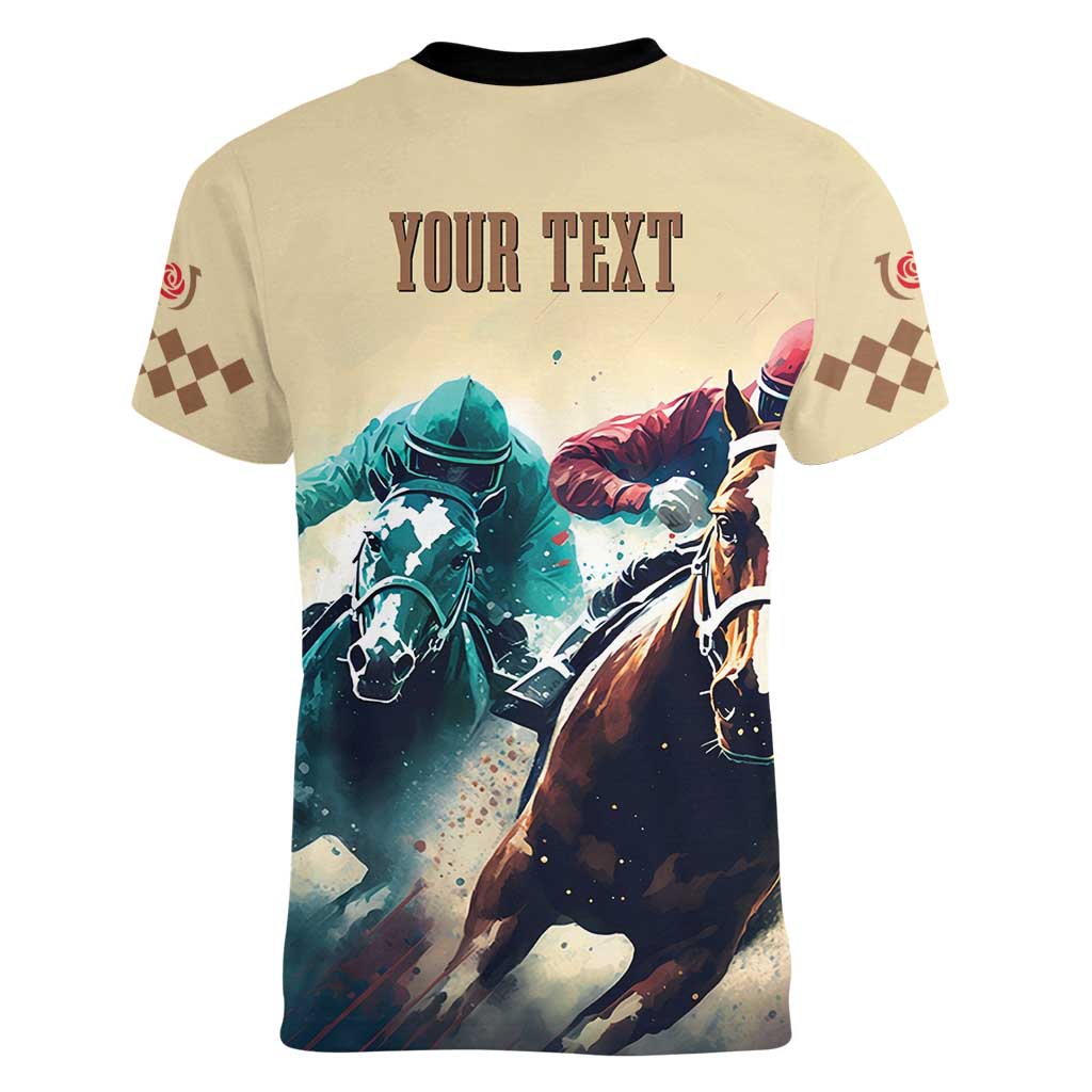 Kentucky Horse Racing 151st Personalized Women V Neck T Shirt Derby Watercolor Style - Cream LT7