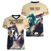 Kentucky Horse Racing 151st Personalized Women V Neck T Shirt Derby Watercolor Style - Cream LT7