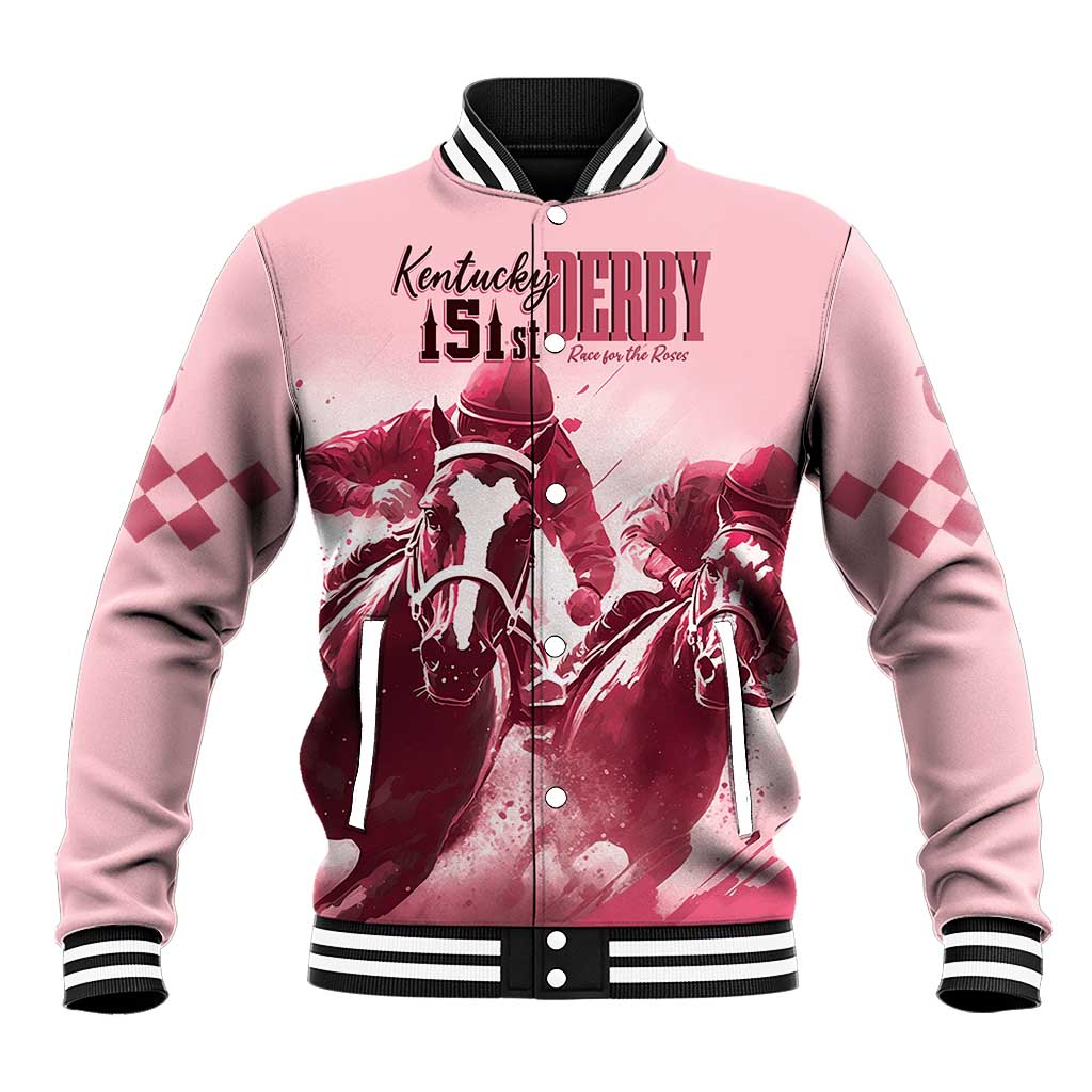 Kentucky Horse Racing 151st Personalized Baseball Jacket Derby Watercolor Style - Pink LT7