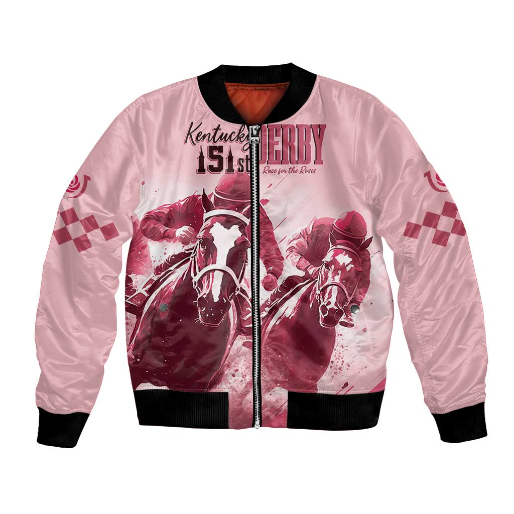Kentucky Horse Racing 151st Personalized Bomber Jacket Derby Watercolor Style - Pink LT7