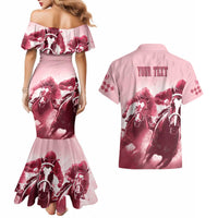 Kentucky Horse Racing 151st Personalized Couples Matching Mermaid Dress and Hawaiian Shirt Derby Watercolor Style - Pink LT7