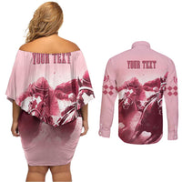 Kentucky Horse Racing 151st Personalized Couples Matching Off Shoulder Short Dress and Long Sleeve Button Shirt Derby Watercolor Style - Pink LT7