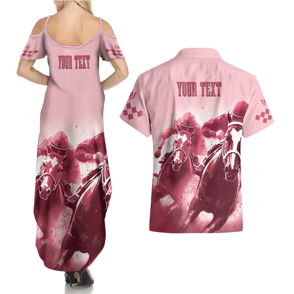 Kentucky Horse Racing 151st Personalized Couples Matching Summer Maxi Dress and Hawaiian Shirt Derby Watercolor Style - Pink LT7