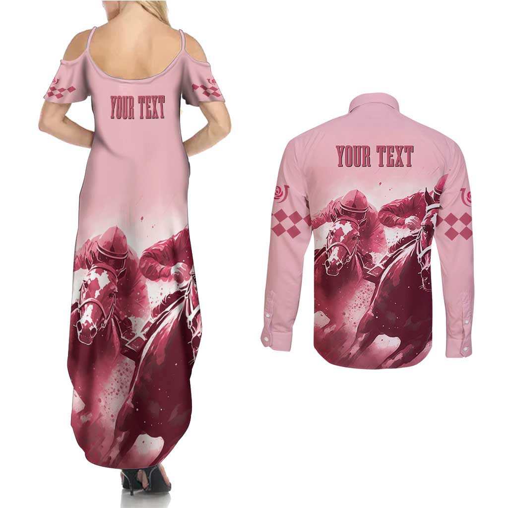 Kentucky Horse Racing 151st Personalized Couples Matching Summer Maxi Dress and Long Sleeve Button Shirt Derby Watercolor Style - Pink LT7