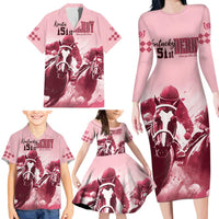 Kentucky Horse Racing 151st Personalized Family Matching Long Sleeve Bodycon Dress and Hawaiian Shirt Derby Watercolor Style - Pink LT7