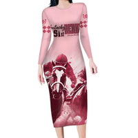 Kentucky Horse Racing 151st Personalized Family Matching Long Sleeve Bodycon Dress and Hawaiian Shirt Derby Watercolor Style - Pink LT7