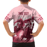 Kentucky Horse Racing 151st Personalized Family Matching Off Shoulder Long Sleeve Dress and Hawaiian Shirt Derby Watercolor Style - Pink LT7