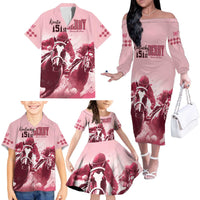 Kentucky Horse Racing 151st Personalized Family Matching Off Shoulder Long Sleeve Dress and Hawaiian Shirt Derby Watercolor Style - Pink LT7