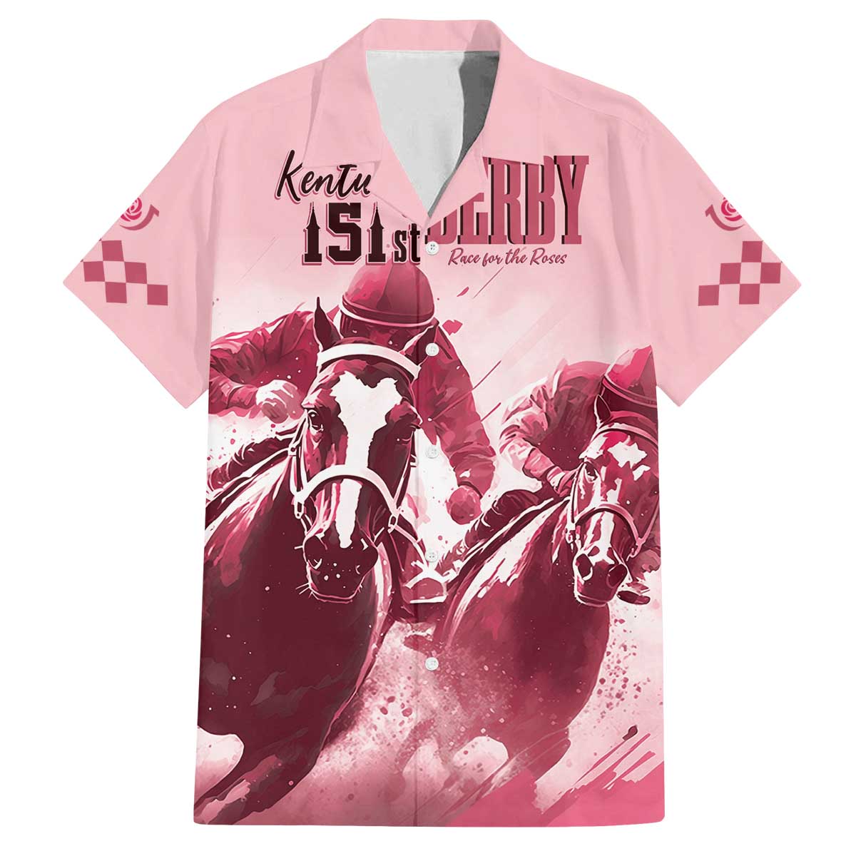 Kentucky Horse Racing 151st Personalized Family Matching Off Shoulder Long Sleeve Dress and Hawaiian Shirt Derby Watercolor Style - Pink LT7
