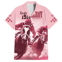 Kentucky Horse Racing 151st Personalized Family Matching Off Shoulder Long Sleeve Dress and Hawaiian Shirt Derby Watercolor Style - Pink LT7
