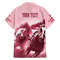 Kentucky Horse Racing 151st Personalized Family Matching Off Shoulder Long Sleeve Dress and Hawaiian Shirt Derby Watercolor Style - Pink LT7
