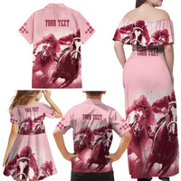 Kentucky Horse Racing 151st Personalized Family Matching Off Shoulder Maxi Dress and Hawaiian Shirt Derby Watercolor Style - Pink LT7