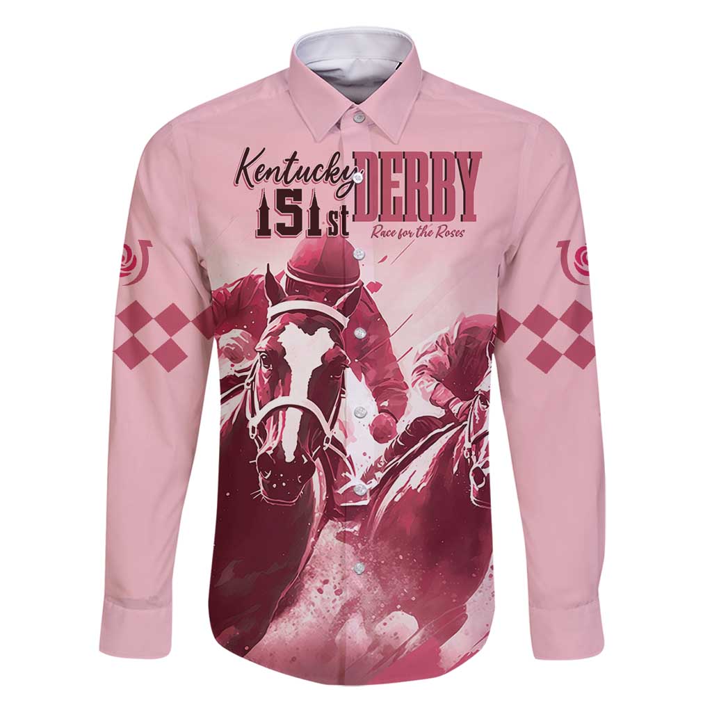 Kentucky Horse Racing 151st Personalized Family Matching Off Shoulder Maxi Dress and Hawaiian Shirt Derby Watercolor Style - Pink LT7