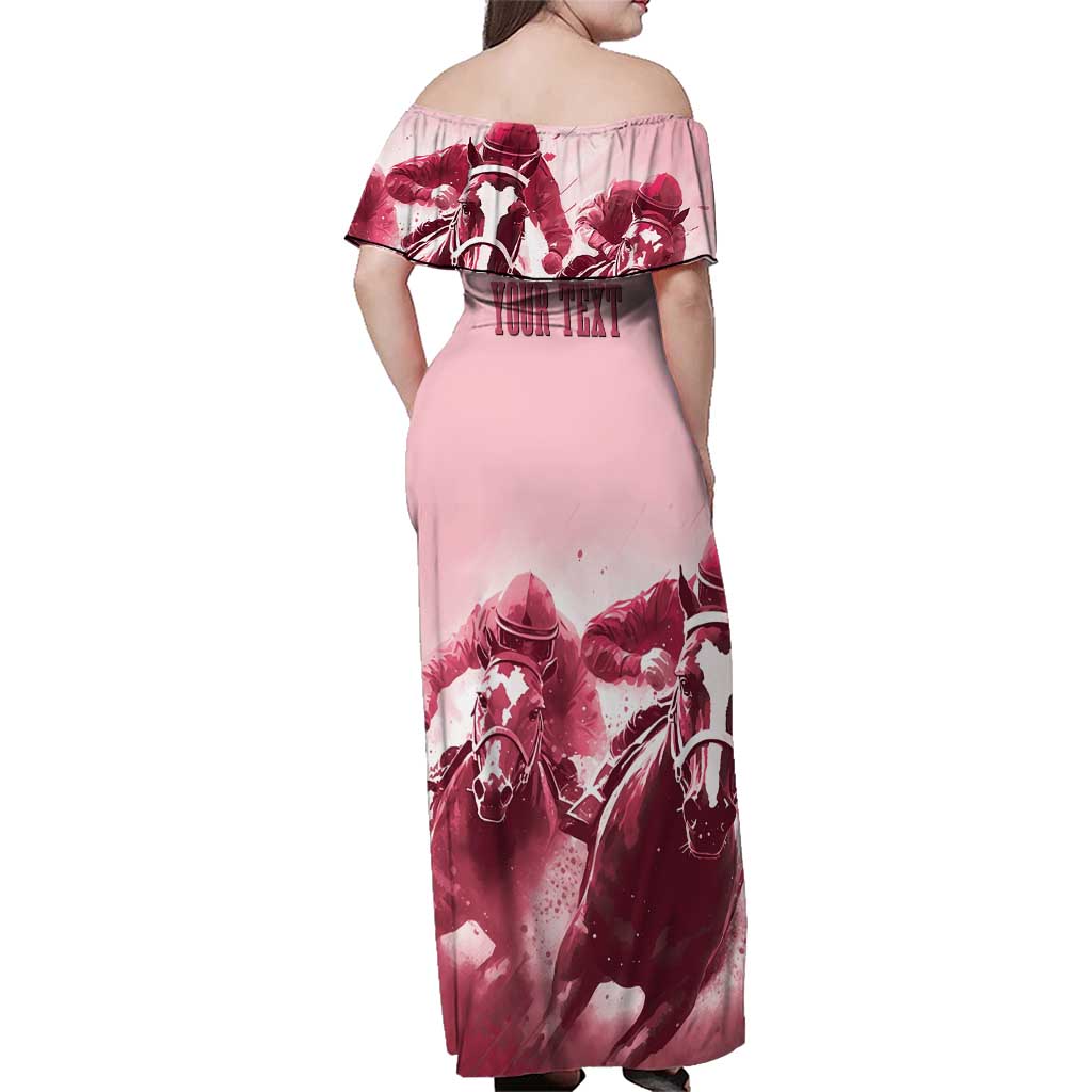 Kentucky Horse Racing 151st Personalized Family Matching Off Shoulder Maxi Dress and Hawaiian Shirt Derby Watercolor Style - Pink LT7