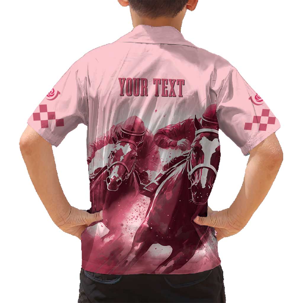 Kentucky Horse Racing 151st Personalized Family Matching Off Shoulder Short Dress and Hawaiian Shirt Derby Watercolor Style - Pink LT7