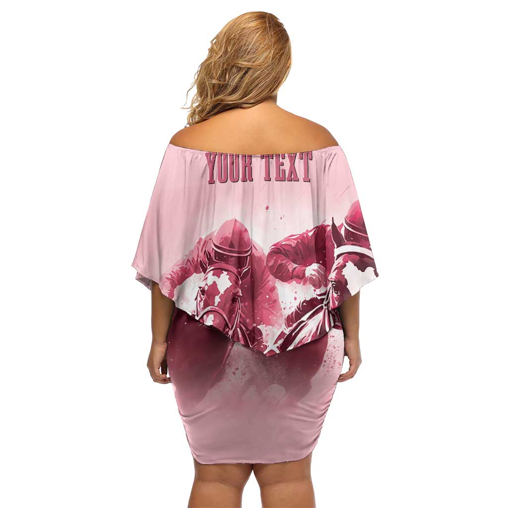 Kentucky Horse Racing 151st Personalized Family Matching Off Shoulder Short Dress and Hawaiian Shirt Derby Watercolor Style - Pink LT7