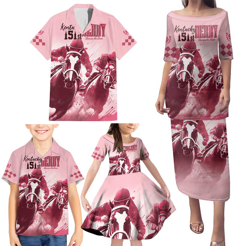 Kentucky Horse Racing 151st Personalized Family Matching Puletasi and Hawaiian Shirt Derby Watercolor Style - Pink LT7