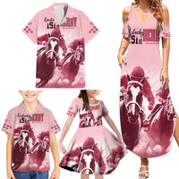 Kentucky Horse Racing 151st Personalized Family Matching Summer Maxi Dress and Hawaiian Shirt Derby Watercolor Style - Pink LT7