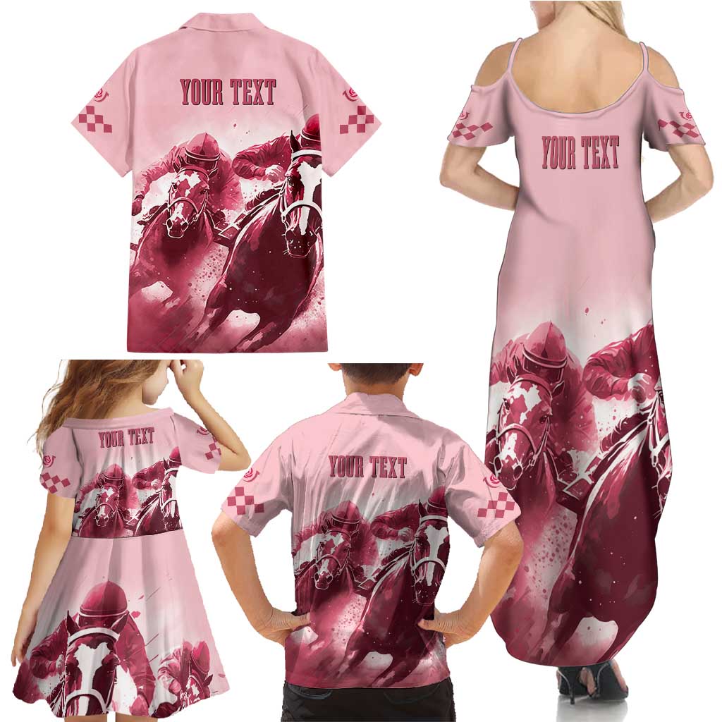 Kentucky Horse Racing 151st Personalized Family Matching Summer Maxi Dress and Hawaiian Shirt Derby Watercolor Style - Pink LT7