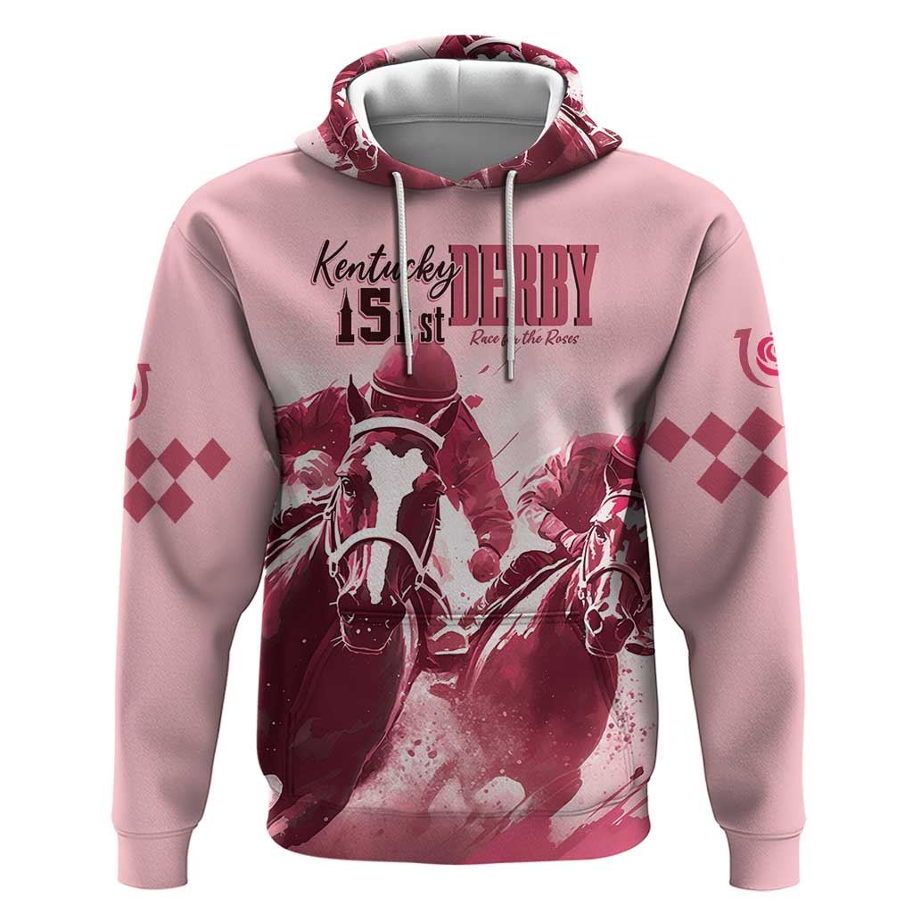 Kentucky Horse Racing 151st Personalized Hoodie Derby Watercolor Style - Pink LT7