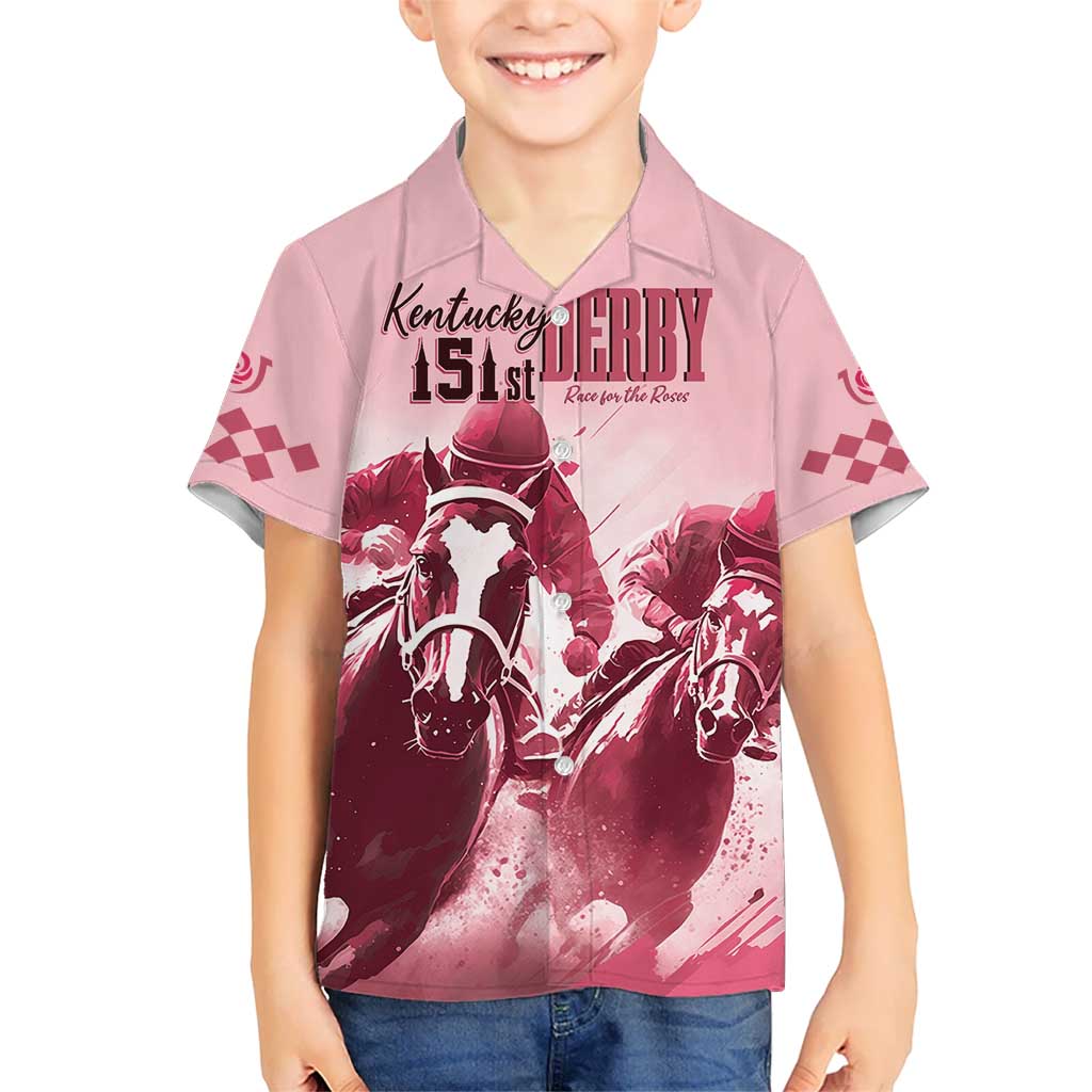 Kentucky Horse Racing 151st Personalized Kid Hawaiian Shirt Derby Watercolor Style - Pink LT7