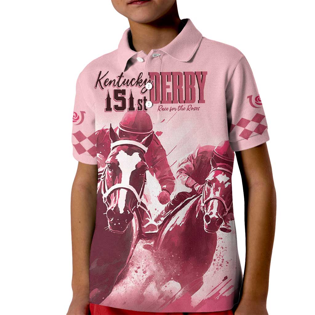 Kentucky Horse Racing 151st Personalized Kid Polo Shirt Derby Watercolor Style - Pink LT7