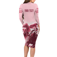 Kentucky Horse Racing 151st Personalized Long Sleeve Bodycon Dress Derby Watercolor Style - Pink LT7