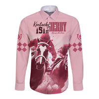 Kentucky Horse Racing 151st Personalized Long Sleeve Button Shirt Derby Watercolor Style - Pink LT7
