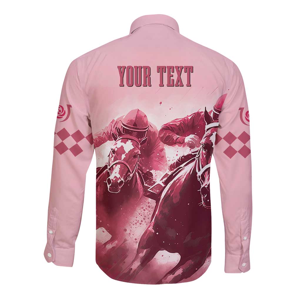 Kentucky Horse Racing 151st Personalized Long Sleeve Button Shirt Derby Watercolor Style - Pink LT7