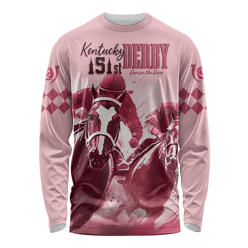 Kentucky Horse Racing 151st Personalized Long Sleeve Shirt Derby Watercolor Style - Pink LT7
