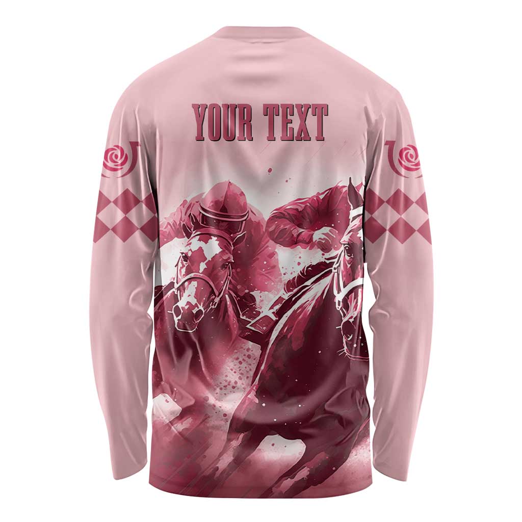 Kentucky Horse Racing 151st Personalized Long Sleeve Shirt Derby Watercolor Style - Pink LT7