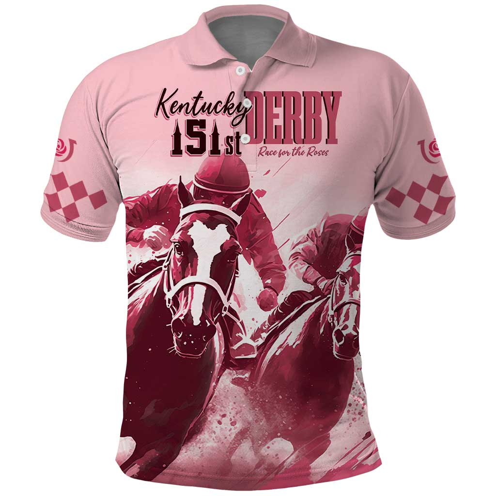 Kentucky Horse Racing 151st Personalized Polo Shirt Derby Watercolor Style - Pink LT7