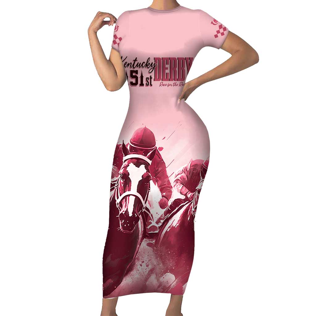 Kentucky Horse Racing 151st Personalized Short Sleeve Bodycon Dress Derby Watercolor Style - Pink LT7