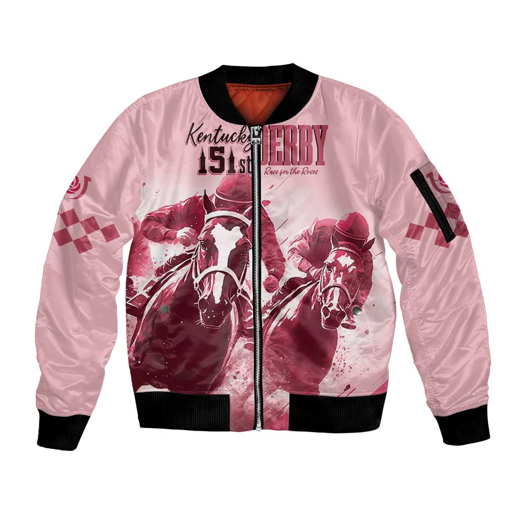 Kentucky Horse Racing 151st Personalized Sleeve Zip Bomber Jacket Derby Watercolor Style - Pink LT7