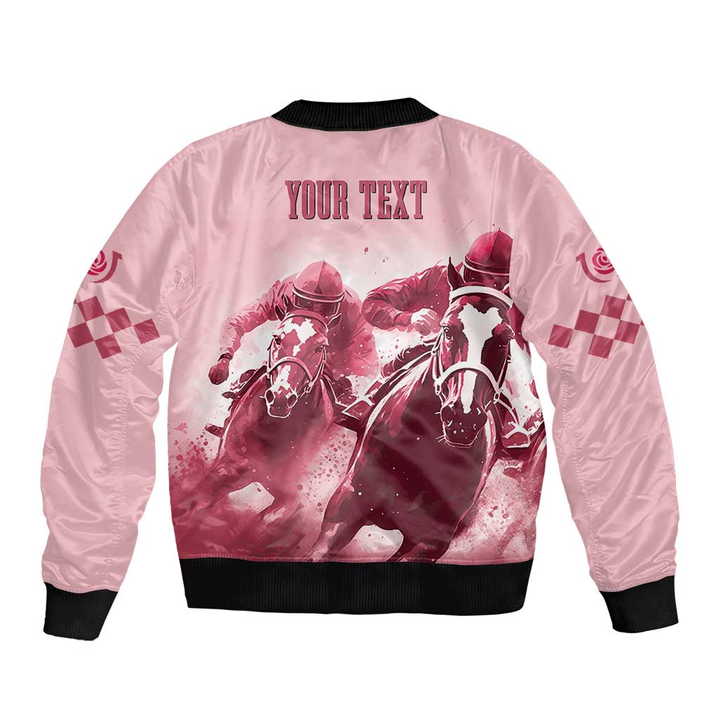 Kentucky Horse Racing 151st Personalized Sleeve Zip Bomber Jacket Derby Watercolor Style - Pink LT7