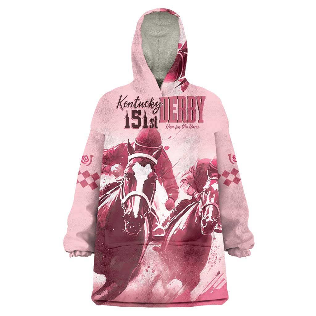 Kentucky Horse Racing 151st Personalized Wearable Blanket Hoodie Derby Watercolor Style - Pink LT7
