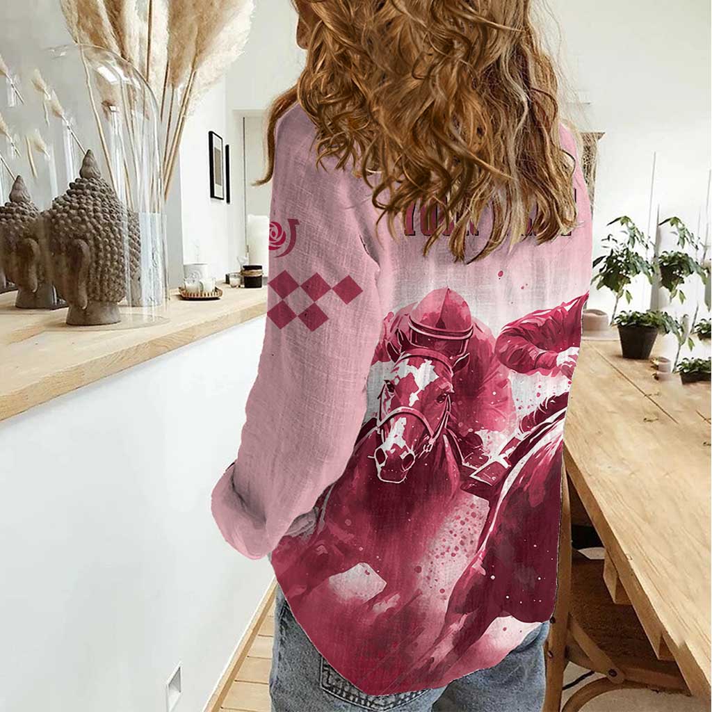 Kentucky Horse Racing 151st Personalized Women Casual Shirt Derby Watercolor Style - Pink LT7