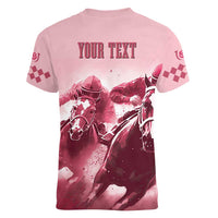 Kentucky Horse Racing 151st Personalized Women V Neck T Shirt Derby Watercolor Style - Pink LT7