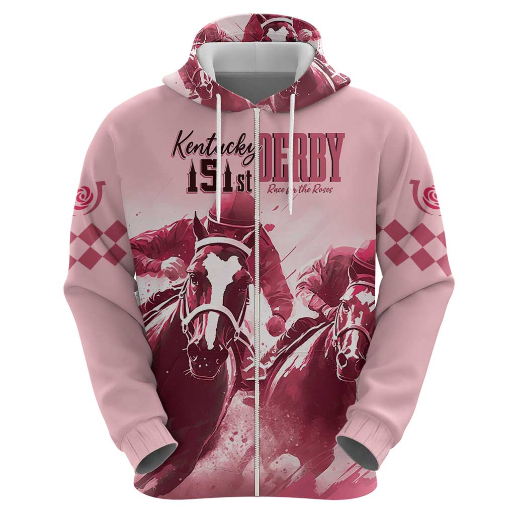 Kentucky Horse Racing 151st Personalized Zip Hoodie Derby Watercolor Style - Pink LT7