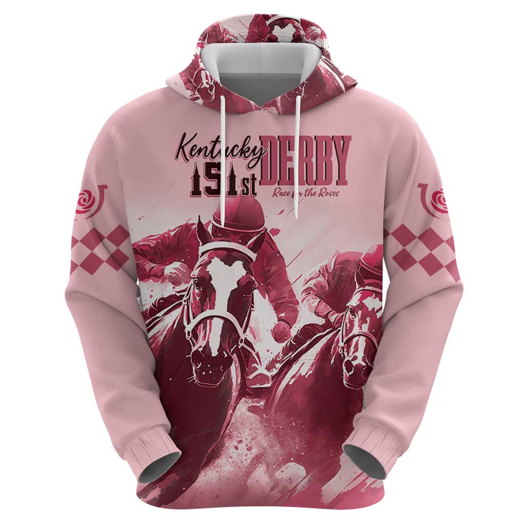 Kentucky Horse Racing 151st Personalized Zip Hoodie Derby Watercolor Style - Pink LT7