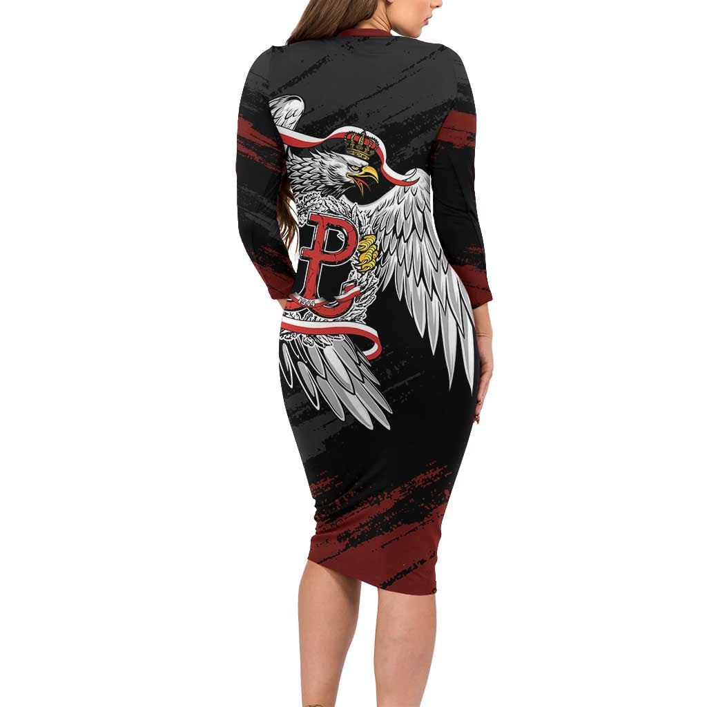 Polska Walczaca Crowned Eagle Long Sleeve Bodycon Dress Fighting Poland